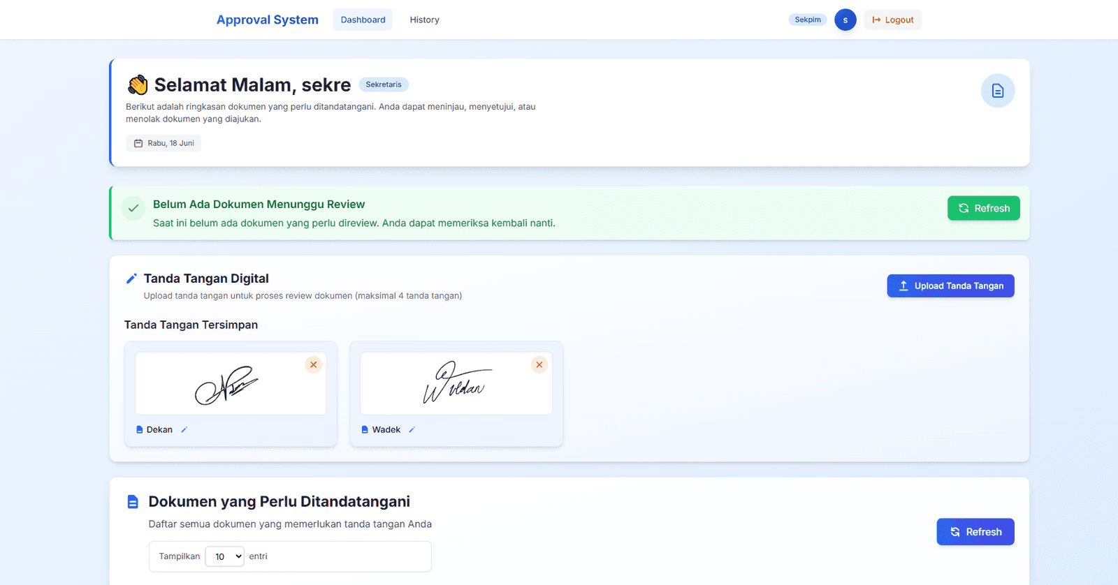 Secretary Dashboard