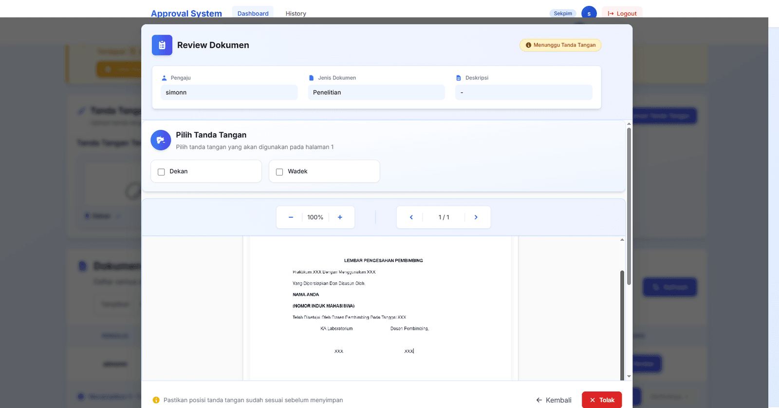 Document Review and Approval Interface